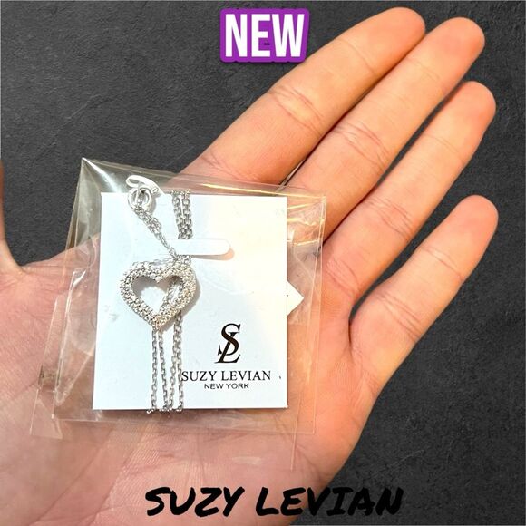 New NWT SUZY LEVIAN Sterling Silver Pave CZ Heart Pendant Necklace - Picture 3 of 3